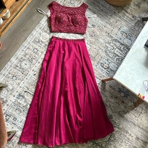 Sherri Hill Beaded Two-Piece Prom Dress in Red/Fuchsia